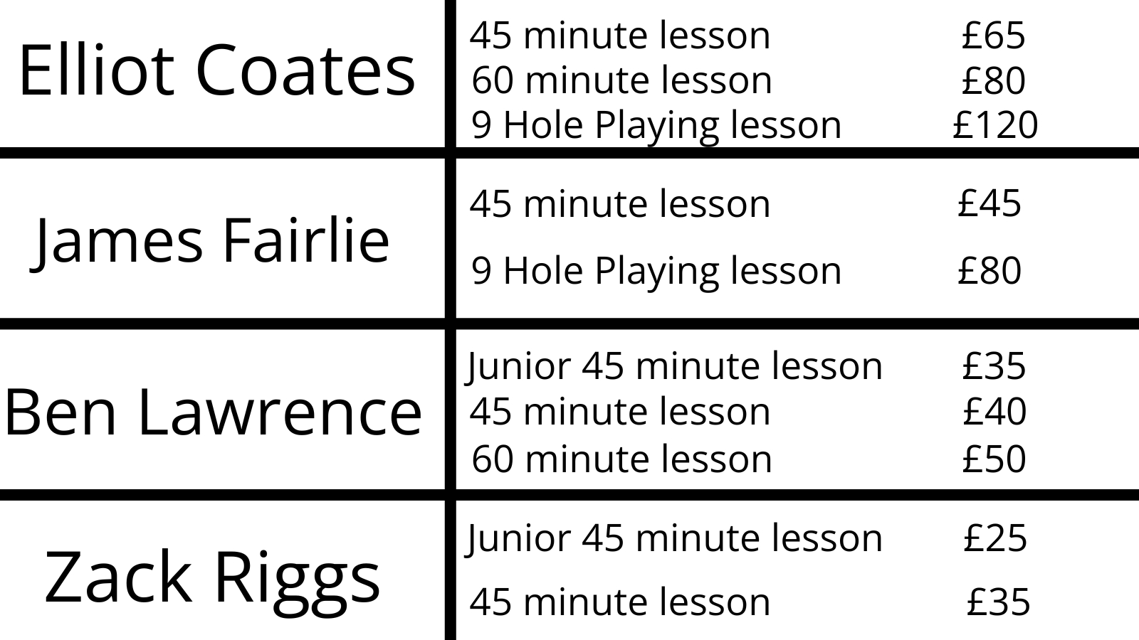 Lesson Prices